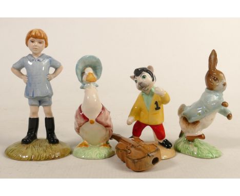 Royal Doulton Figure Christopher Robin WP9, Beswick Jazz Band Figure Catwalking Bass CC6, Royal Albert Jemima Puddle Duck &am