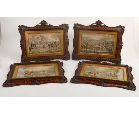 Four 19th c. Hunt Prints by Ackermann &amp; Son, frame size 24 x 28cm 