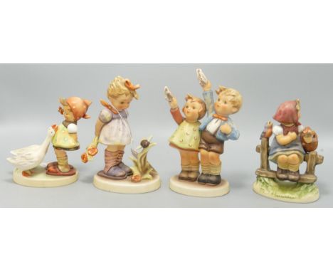 Goebel Hummel Figures Will it Sting, Auf Wiedersehen, Goose Girl &amp; Pay Attention, tallest 13cm(4) 