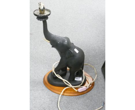 African Carved Wood Elephant Theme Table lamp, height 43cm 
