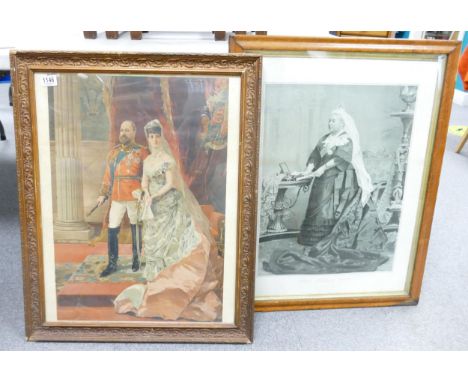 Two Framed Prints Edward VII &amp; Queen Alexandra plus Queen Victoria Diamond Jubilee in Maple Frame(2) 