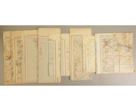 10 Large Paper WWII Ordnance Survey maps of the UK &amp; Central Europe, mostly dated 1940 printed in both English &amp; Germ