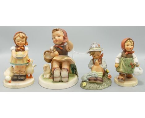 Goebel Hummel Figures Grandma Girl, Natures Prayer, Be Patient &amp; larger Seated Girl, tallest 12cm(4) 