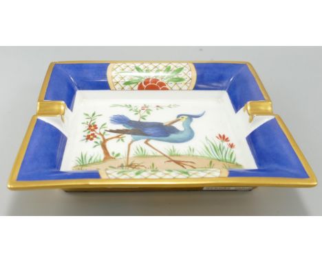 Hermes - Paris Superb Large Hand Painted Porcelain Ash Tray, length 19cm 