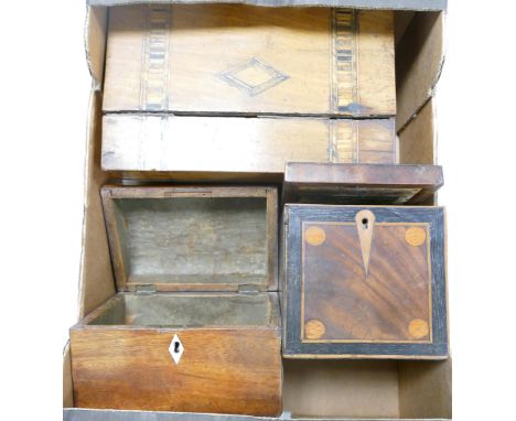Three Distressed wooden boxes including jewellry box, inlaid tea caddy &amp; casket (3) 