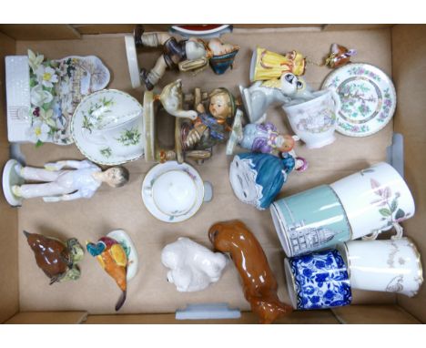 A mixed collection of items to include Beswick, Hummel, Renaissance figures, floral coffee cans etc 