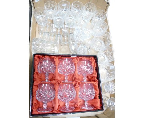 A collection o Quality Glass ware including Bohemian Boxed Brandy Glasses, Whiskey,  Sherry &amp; similar 