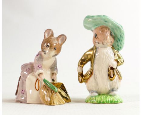 Beswick Beatrix Potter prototype figure of Benjamin Bunny, gilded coat, marked trial 4 to base with BP9 backstamp and a stand