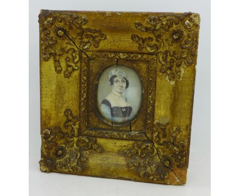 A portrait, watercolour on ivory, frame 15.5cm x 14cm