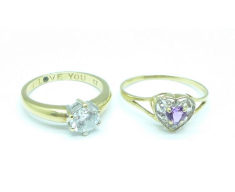 Two 9ct gold rings, 3.9g, M and O