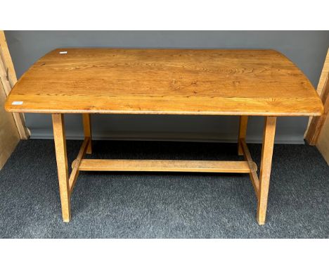 A Vintage Ercol blonde/ light wood dining table with two additional sections [Stained in areas] [table- 74x136x68.5cm] 