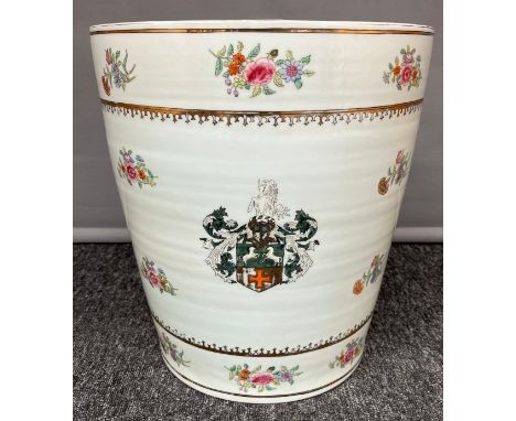 A Large ornate porcelain planter, detailed with a hand painted family crest. [37.5cm high] 