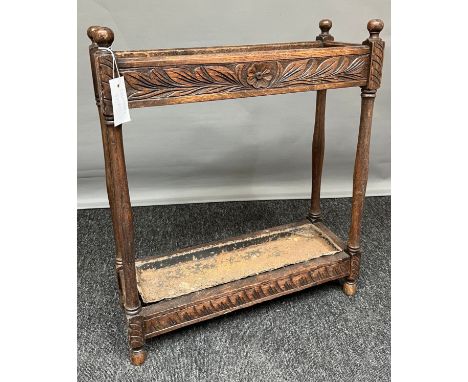 Antique carved Jacobean style walking stick stand. [62x53x20cm] 