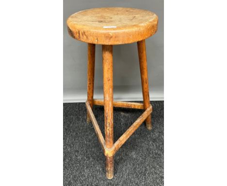 Antique light wood cricket stool. [Possibly fruit wood] [69cm high] 