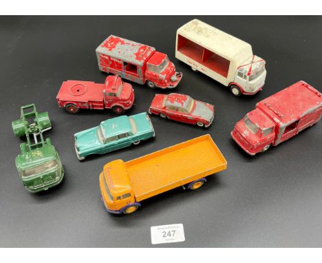 A Selection of vintage playworn Denmark made vehicles produced by Tekno. Mercedes Benz truck and car models 