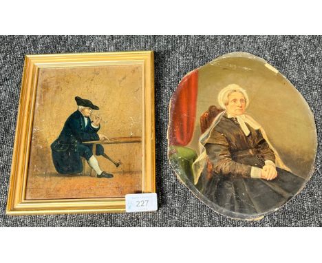 Two small paintings, depicting an old lady portrait, Oil on board Greenwich Pensioner painted in oil colour by OW Barker. [Fr