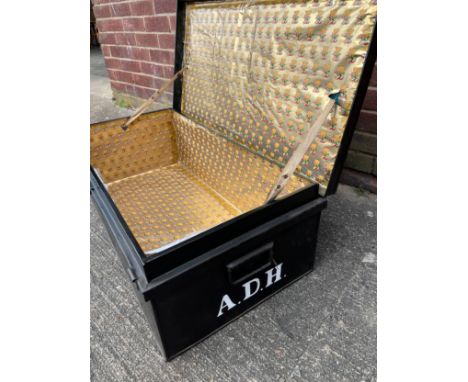 A Vintage metal travel trunk. [28x84x43cm] 
