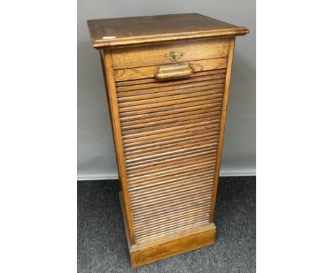 Antique/ vintage 'The Lebus Cabinet' oak tambour front file unit/ rostrum. Comes with presentation plaque and key. [119x50x44