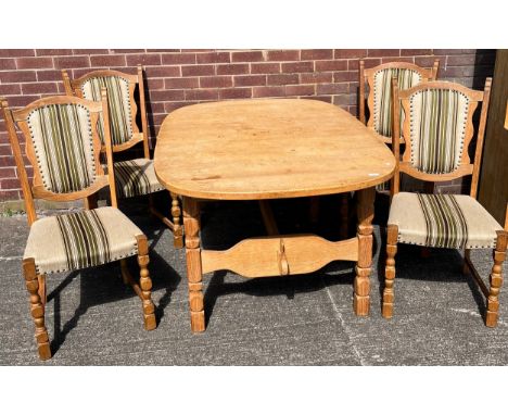 A Vintage light wood Scandinavian dining table with four matching chairs.[74x160x106cm] 