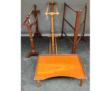 A Lot of four antique/ vintage items of furniture. Includes two clothes rails, two section wooden clothes horse and serving t