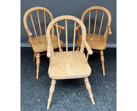 A Lot of three hand made light wood childrens arm chairs. [61cm high] 