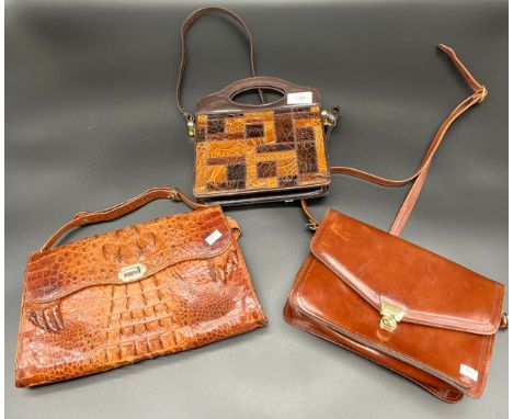 A Vintage crocodile leather hand bag, Bel Sac Denmark leather bag and one other. 