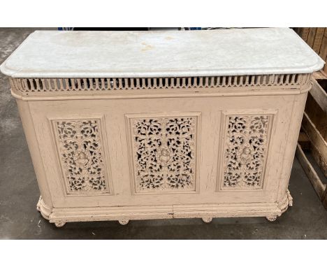 A 19th century heavy cast iron ornate console table with a fitted marble top section. [89x140x53.5cm] [Weighted piece] 