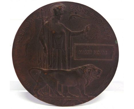 A GREAT WAR MEMORIAL PLAQUE TO HARRY HOARE (Harry Hoare). Note: The Commonwealth War Graves Commission lists three individual