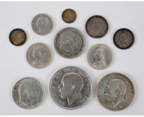 GREAT BRITAIN - ASSORTED SILVER COINAGE comprising a George III shilling, 1819; Victoria sixpences, 1887 &amp; 1893; Victoria