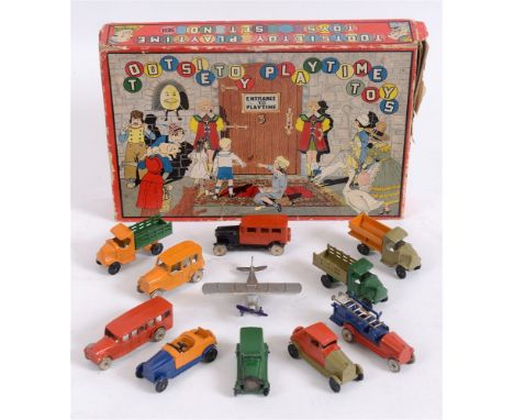 A TOOTSIETOY NO.5031, GIFT SET circa 1930s, comprising five cars, three lorries, a fire engine, bus and aeroplane, variable c