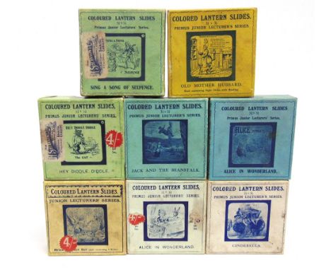 EIGHT SETS OF MAGIC LANTERN SLIDES comprising No.512, Jack and the Beanstalk (7/8); No.513, Old Mother Hubbard (8/8); No.517,