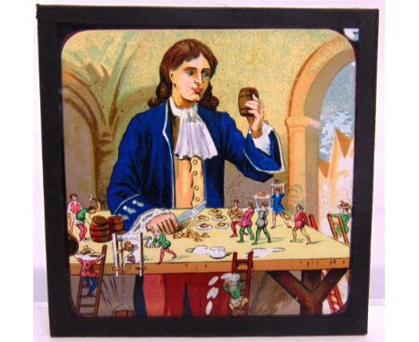 EIGHT SETS OF MAGIC LANTERN SLIDES comprising No.610, John Gilpin (8/8); No.611, Robinson Crusoe (8/8); No.732, Gulliver's Tr