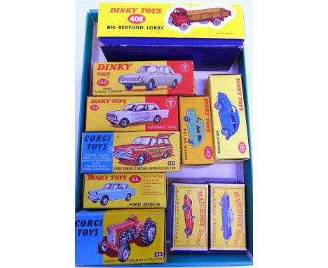 TEN EMPTY BOXES FOR DIECAST MODELS comprising those for a Dinky No.408, Big Bedford Lorry; Dinky No.130, Ford Consul Corsair;