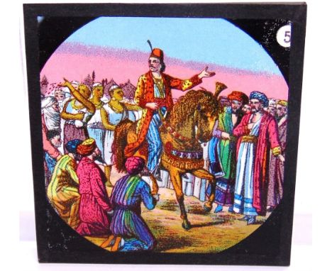 TEN SETS OF MAGIC LANTERN SLIDES comprising No.502, Never Ride a Strange Horse (8/8); No.514, The Tiger and the Tub (8/8); No