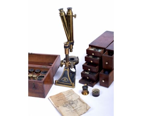A 19th Century Binocular/Monocular microscope by Smith, Beck and Beck, with original wooden case and many fittings. Plus two 
