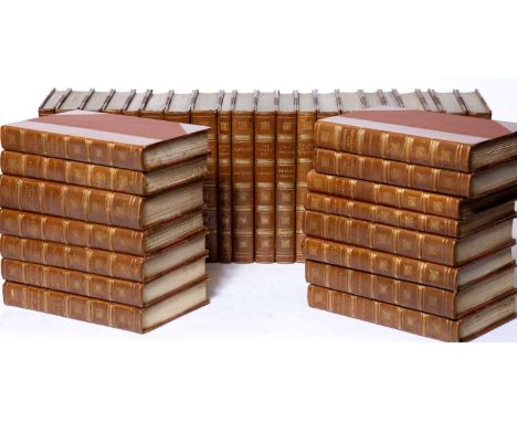 Stevenson (Robert Louis) (1850-1894) Works thereof. 34 Vols. Various publishers c1900. 1/2 calf and red cloth. 8vo. (195 x 13