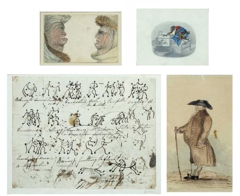 William Evans of Eton (1798-1877)Stick figures dancing, pen and inks, inscribed 'W Evans' on backing sheet lower right, 18 x 