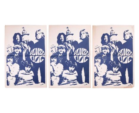 Three early promotional Bonzo Dog Doo-Dah Band posters, depicting the band in blue print on a white ground, 74 cm x 50 cm.  Q