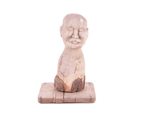Vivian Stanshall (1943-1995) British, founding member of the Bonzo Dog Doo-Dah Band, a carved wood self-portrait, on a square