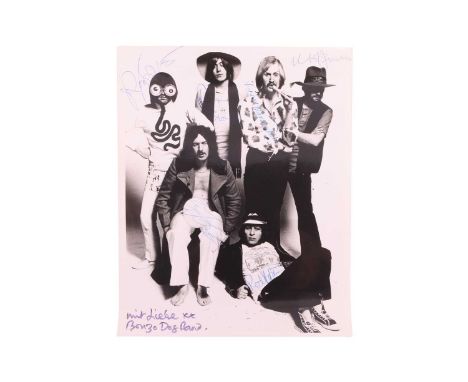 The Bonzo Dog Doo-Dah Band: a fully signed black and white photograph of the band, with the signatures in various ink, of Viv