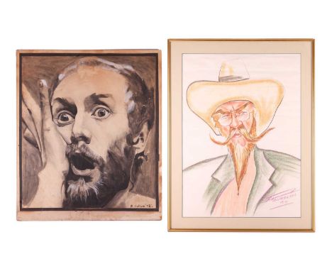 A Hallam (20th century), a portrait of Vivian Stanshall, watercolour, signed and dated '72, believed given to Vivian as a gif