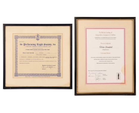 Two framed membership certificates, issued to Vivian Stanshall, founding member of the Bonzo Dog Doo-Dah Band, comprising 'Th