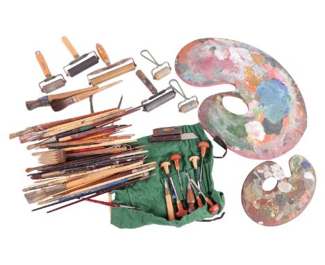 From the collection of Vivian Stanshall, two of his artist palettes, the largest 49 cm x 36 cm, together with a selection of 