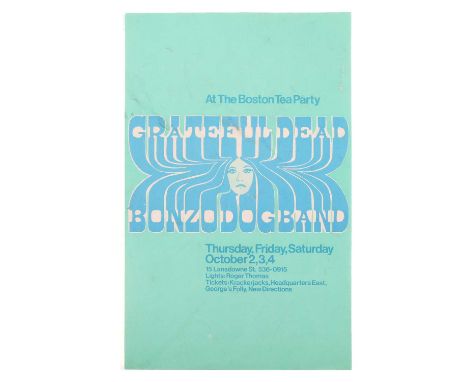 An original first-printing concert handbill for Grateful Dead / Bonzo Dog Band at 'The Boston Tea Party', held on 2nd-4th Oct