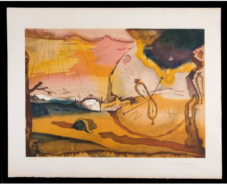 SALVADOR DALI' (Figueres 1904-1989). Color lithograph "LES MONTRES MOLLES". Signed lower right. Numbered 110/195. With certif