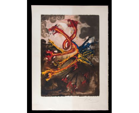 SALVADOR DALI' (Figueres 1904-1989). Color lithograph "LES HYDRES". Signed lower right. Numbered 70/195. With certificate of 