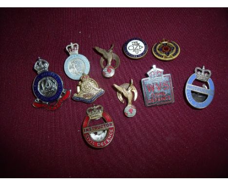 Small selection of various mostly military and civil enamel and other lapel badges including Royal Observers Corp, WDS, Civil