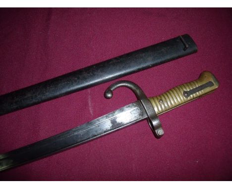 French Chassepot bayonet, the top rib dated 1871, complete with steel scabbard 