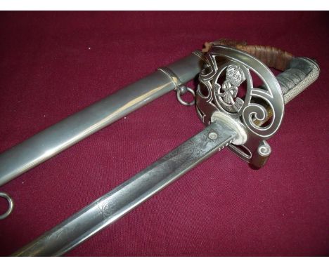 A British Light Infantry officers sword with 33 inch part single fullered blade with engraved crowned ERVII cypher engraved `