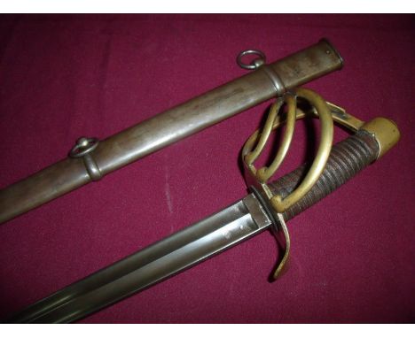 Quality reproduction French Cuirassier sword with 37 inch double fullered straight blade, set with various marks and inscript